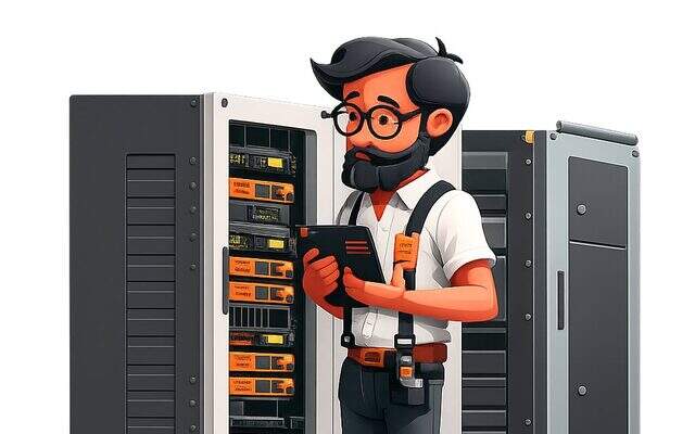 Server management — IT professional and server racks